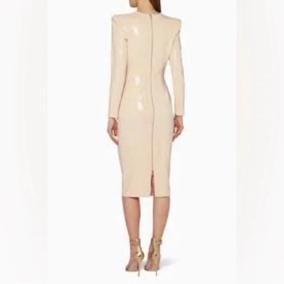 NWT Alex Perry nude sequin long sleeve midi cocktail dress US 6 $2750 Retail - Picture 2 of 13